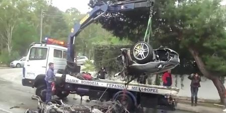 Here’s a video of a Ferrari F430… or what’s left of it