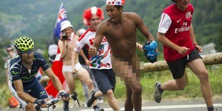 Video: Streakers urge rider on to victory in Tour De France