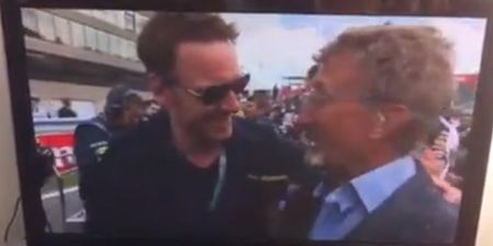 Michael Fassbender and Eddie Jordan have a ‘cupla focail’ at the Candian Grand Prix