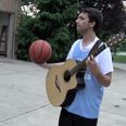 Video: Can you play a guitar while dribbling a basketball? This guy can…
