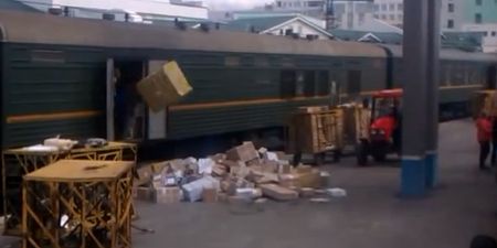 Video: In Russia, they unload post like they drive cars… no f*cks given