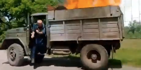 Video: Russian driver feels the heat after fiery blunder
