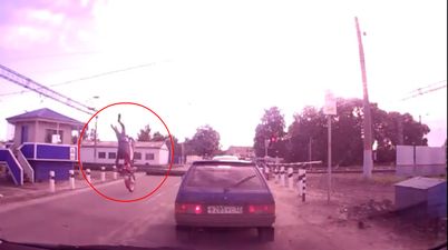 Video: Motorcyclist goes flying in Russia