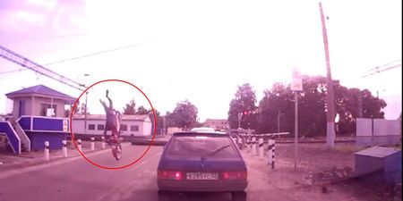 Video: Motorcyclist goes flying in Russia