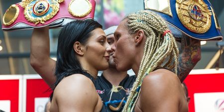 Picture: Two female boxers go from intense stare down to kissing