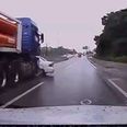 Video: Car collides with front of truck; truck can’t be arsed stopping and carries car along for ages