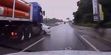 Video: Car collides with front of truck; truck can’t be arsed stopping and carries car along for ages