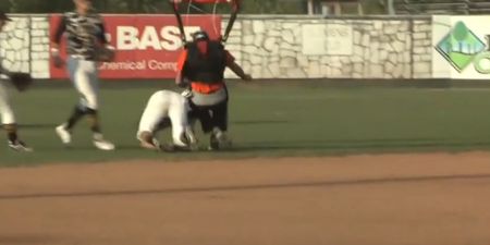Video: Baseball player knocked out by dropkick from a skydiver