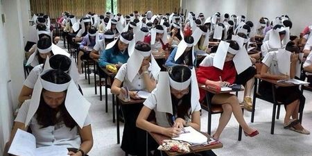 Pic: Thai university uses ridiculous looking ‘anti-cheating hats’ in exam
