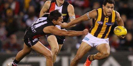 Pic: What can happen when you’re on the receiving end of a big Aussie Rules mark