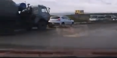 Video: If you cut off a cement truck, you’re going to have a bad time…