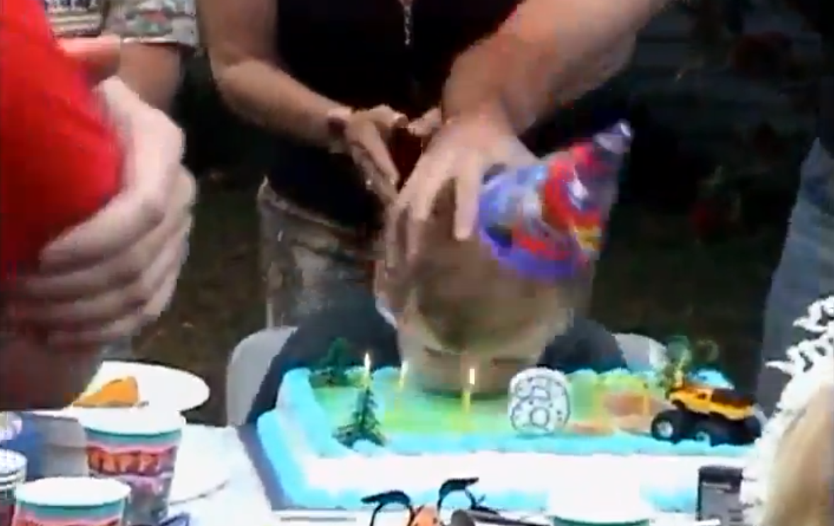 Video: Family gathering turns nasty after birthday cake prank