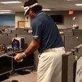 Video: Bubba Watson playing golf off some woman’s computer keyboard in the ESPN offices