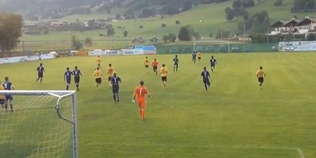 Austrian Goalkeeper scores a cracking goal from inside his own box