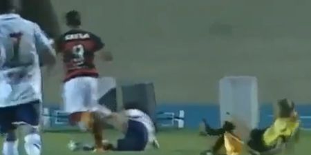 Video: Referee’s assistant takes a clearance right in the face