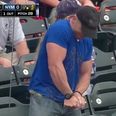 Video: Musclebound baseball fan struggles to open a bottle of water