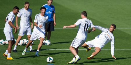 Video: Ronaldo lands a sliding challenge on Bale in training, who nutmegs him in retribution