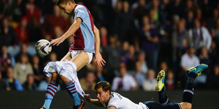Video: Aston Villa’s Nicklas Helenius gets shorts pulled down as he shoots against Spurs