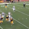 Video: American Football player gets helmet twisted around, can’t see, gets nailed