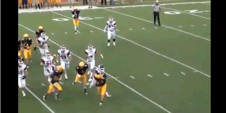 Video: American Football player gets helmet twisted around, can’t see, gets nailed