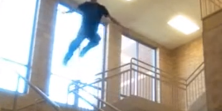 Video: Kid breaks a leg while trying to Parkour in school