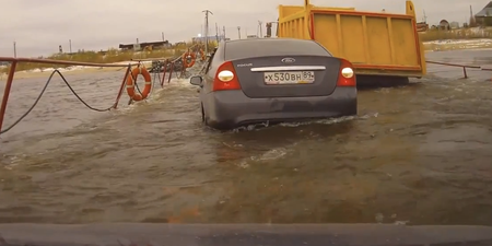 Video: Truck driver causes major problem on floating bridge in Russia