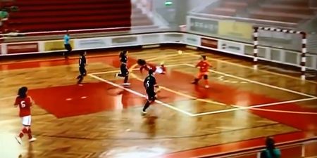 Video: Ridiculous women’s futsal goal from Portugal as the keeper is lobbed by some sort of jumping backheel