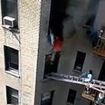 Video: Dramatic footage of a man being rescued from a burning apartment in Manhattan