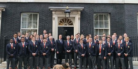 Pic: Manu Tuilagi caught David Cameron out with a classic bunny-ears prank at Downing Street today