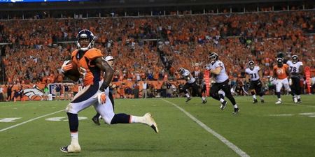 Video: Denver Broncos linebacker learns about the folly of premature celebration the hard way