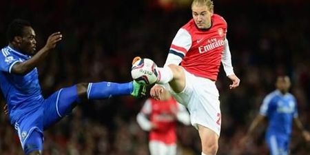 Nicklas Bendtner’s rare appearance tonight for Arsenal did not go down well
