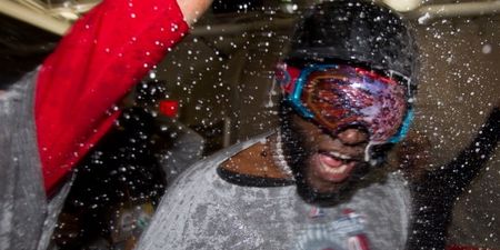 Pic: World Series MVP David Ortiz celebrates with the biggest bottle of champagne ever