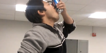 Video: College student casually slams a beer in the middle of class