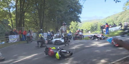 Video: Bikers fall over like dominos in nasty road race crash