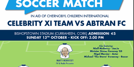Irish celebrities and sporting legends to take part in charity match for Chernobyl Children International in Cork