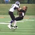 Video: Helmet and gumshield go flying in this bone-shuddering hit from College Football in the US