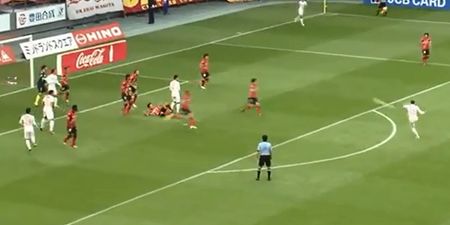 Video: Unbelievable volleyed finish straight from a corner in Japan