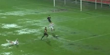 Video: Despite the water-logged pitch, this match in Lithuania somehow got the go-ahead
