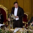 Picture: David Cameron calls for austerity while standing next to golden throne