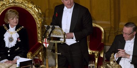 Picture: David Cameron calls for austerity while standing next to golden throne