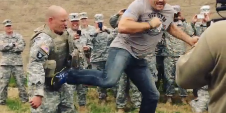 Video: U.S. soldier willingly takes a spinning back kick from Chuck Liddell