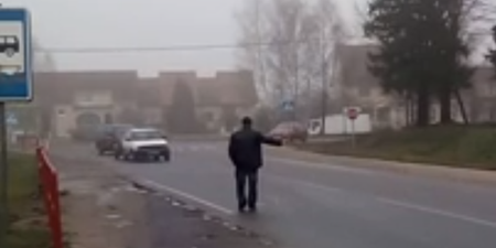 Video: Belarusian driver throws drunken hitchhiker over a barrier