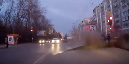 Video: Russian road erupts in front of drivers