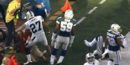 Video: Cameraman yells “F**k, aw f**k” after being taken out of it during Cowboys v Raiders game