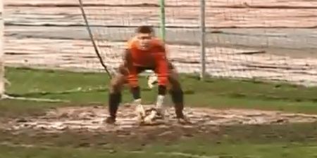 Video: Conveniently placed puddle prevents goal and prompts hilarious premature celebration in Lithuania