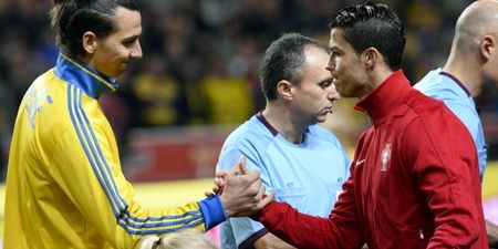Video: Cracking clip of Ronaldo and Zlatan reacting to each other’s goals on Tuesday night