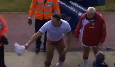Video: Female rugby league fan excitedly sniffs player’s freshly discarded shorts