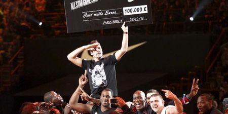 Video: French basketball fan wins €100,000 after sinking half court shot
