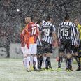 Pics: How a Champions League game went from clear to snowed off in eight minutes