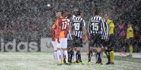 Pics: How a Champions League game went from clear to snowed off in eight minutes